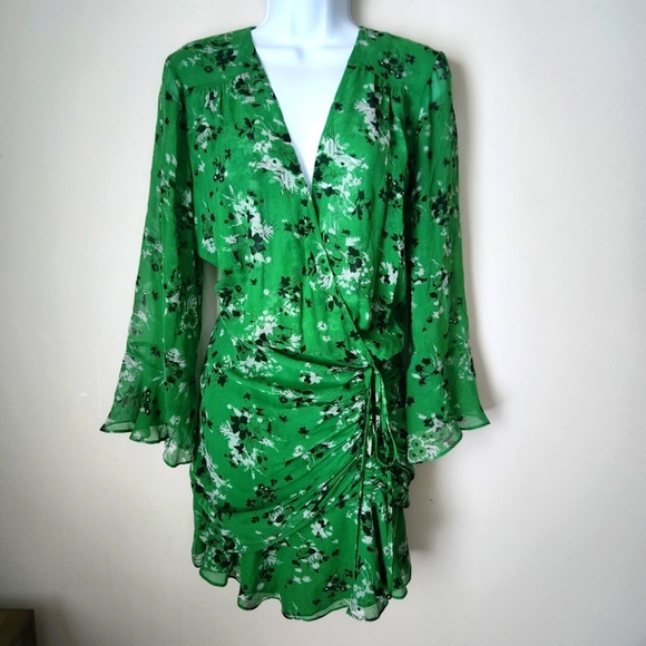 NWT Veronica Beard | 100% Silk Sean Floral Mini Dress in Green Multi - Size 8 - Picture 2 of 13